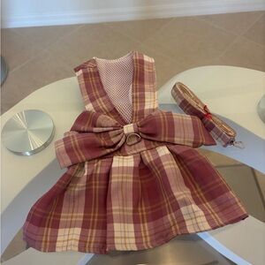 Plaid Dog Dress with Bow & Harness .
